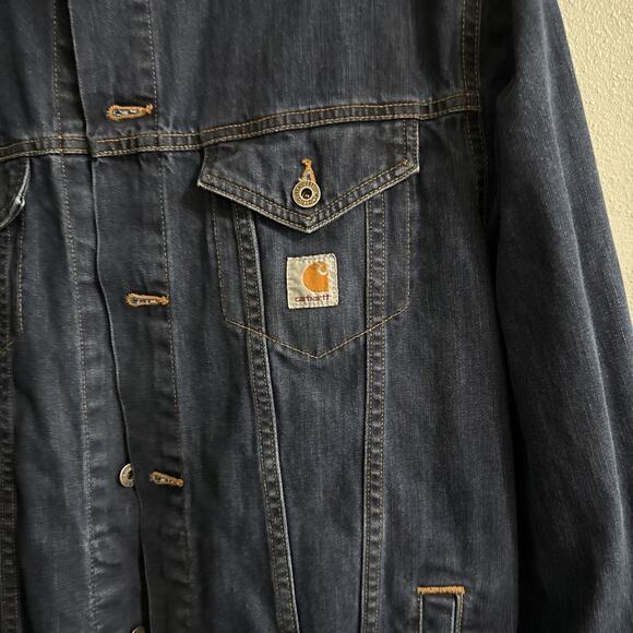 Carhartt Women's Blue Denim Button Up Utility Jean Jacket Sz: Large Tall RN14806 - Picture 2 of 4